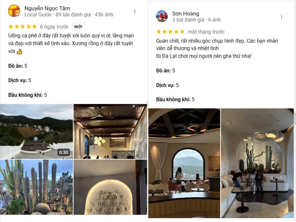 Đánh giá từ khách hàng đã từng ghé thăm Hoa Xương Rồng Cafe