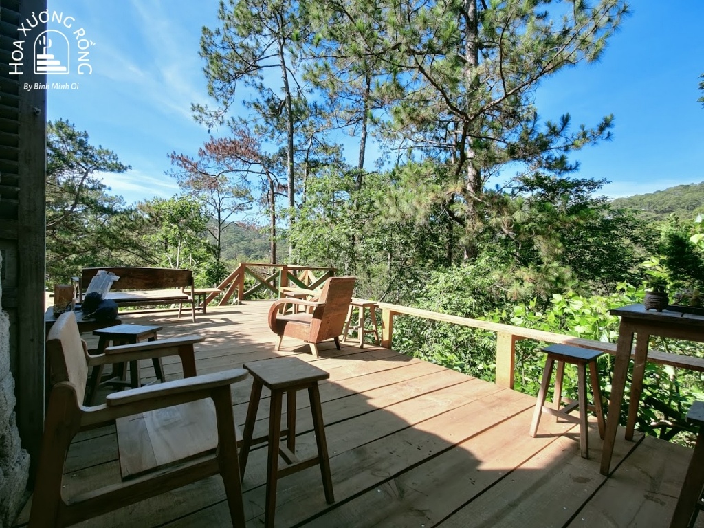 Không gian rộng với view rừng thông xanh mướt ở Thông ơi coffee